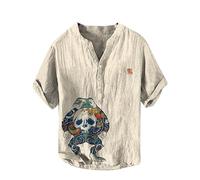 Magliette Henley da Uomo con Stampa 3D a Rana Grafica retrò Maniche Corte Camicie con Bottoni Moda vestibilità Comoda Top da Spiaggia