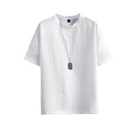 Magliette in Lino da Uomo Pantaloncini Girocollo Casual Maglietta in Lino Tee Sportiva per L'Estate