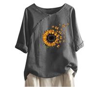 Magliette Lino Donna Manica Corta Casual Tee Ampia Blusa Basic Tee Tops Blus Blusa Curvy Cotone Estiva Sciolto Maglietta Taglie Forti Maglie Donna Estive Curvy per la Festa della Mamma Regalo