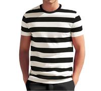 Magliette Manica Corta Uomo Basic Estate Outwear Contemporaneo Maglia Esterna a Righe, Manica Corta Taglio Più Lungo, Nero , XL