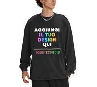 Magliette Maniche Lunghe Personalizzato, progetta Il Tuo Quadro con Foto e/o Testo,T-Shirt Personalizzata per Uomo e Donna, Aggiungi la Tua Immagine, Top per Lavoro, Palestra o Sport.