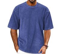 Magliette oversize da uomo a maniche corte, vintage, lavate, basic, larghe, 2026, Blu puro., L