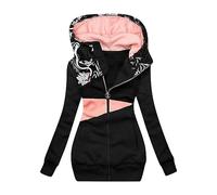 magliette oversize per le donne Cappello Stampato Collegato Giacca a maniche lunghe Top Donna Casual Giacca calda donna felpa, Nero , XXL