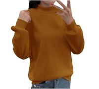 magliette oversize per le donne Dolcevita Inverno Cucitura Inversione Pullover Crop Top Autunno Inverno Fuzzy Lana Cappotto con cappuccio donna, Marrone, 4XL