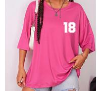 Magliette oversize personalizzate da donna, con logo, nome/testo/numero fortunato personalizzato sul davanti e sul retro, per famiglia, amici, ragazze rosa, festa della mamma, festival L,M,S,XL,XSTess