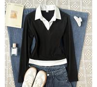 Magliette per ragazze pre-adolescenti, primavera autunno inverno, nuove magliette a maniche lunghe casual stile scolastico con colletto nero & bianco, stagione di ritorno a scuola, maglietta casual ve