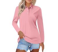 Magliette polo da donna a maniche lunghe, vestibilità aderente, per golf e tennis, ad asciugatura rapida, leggere, con protezione solare UPF 50+, per palestra e sport attivi, con 3 bottoni, casual