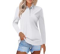 Magliette polo da donna a maniche lunghe, vestibilità aderente, per golf e tennis, ad asciugatura rapida, leggere, con protezione solare UPF 50+, per palestra e sport attivi, con 3 bottoni, casual