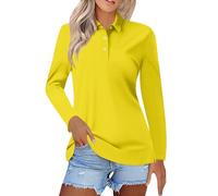 Magliette polo da donna a maniche lunghe, vestibilità aderente, per golf e tennis, ad asciugatura rapida, leggere, con protezione solare UPF 50+, per palestra e sport attivi, con 3 bottoni, casual
