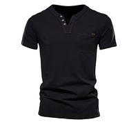 Magliette solide a maniche corte che allontana l'umidità dal taglio ampio traspirante estate casual moda leggera Henley morbido quotidiano spiaggia interna lavoro t-shirt da uomo, Nero , 3XL