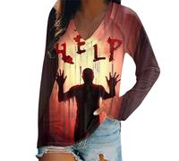 Magliette Spiritose Donna Lunghe Rossa Gialla Primaverili Aderente Stampe Invernale Annodare Le Scritto Livello Brillantinate Sette Jersey Divided Pelliccia Grafica Style Felpato