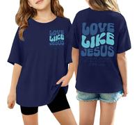 Magliette t-Shirt con Stampe grafiche, alla Moda Casual, perfette per Ragazze Adolescenti Giovani, comode da Indossare Tutti i Giorni. (3-Navy, 160)