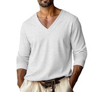 Magliette Uomo Manica Corta,Maglia Bianca Uomo,Basic Long Sleeve Big And Tall V Neck Sweat Going out Trendy Vacation Outfits Giacca Aviatore Pelle (White, XXL).