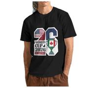 Magliette Uomo per World Cup 2026, Cotone Puro,Girocollo Magliette Uomo con Elementi della Coppa del Mondo T Shirt per Guardare Le Partite,Nero-L