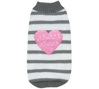 Record - Maglioncino per Cani "Pullove", lunghezza dorso 20 cm. Maglione caldo con Cuore in Paillettes Reversibile, Foro Guinzaglio e Lavabile in Lavatrice | Grigio - Bianco, 3XS