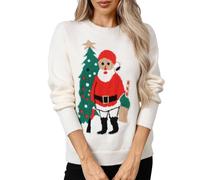 Maglioncino Natale Donna, Maglione Donna con Stampa Natalizia Tessuto Morbido Modello Casual Girocollo Ideale per La Stagione Invernale E Le Feste