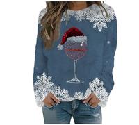 Maglioncino Natale Donna - Maglione Donna Girocollo Maglione Maglia Caldo con Scollo Rotondo a Maniche Lunghe con Fiocchi di Neve E Renne Maglione Natalizio Famiglia per Festa Natalizie