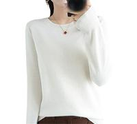 Maglione 100% lana cashmere da donna, con scollo a O, pullover casual, lavorato a maglia, autunno inverno, bianco, M