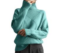 Maglione a collo alto da donna, casual, maglione a coste di colore puro, maglione a maniche lunghe basic comodo caldo tunica pullover top elegante maglione termico autunno maglia allentata, Verde, L