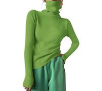 Maglione a collo alto, da donna, nero, a maglia fine, oversize, a maniche lunghe, basic fit, maglione invernale, in tinta unita, comodo, morbido maglione a collo alto, verde, L
