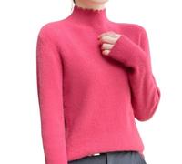 Maglione A Collo Alto Leggero da Donna, Collo A Lupetto A Maniche Lunghe con Maglione di Pizzo Top A Tunica Maglieria Lusinghiera, Maglione Pullover A Coste Top Felpe,Rosa Rossa,L