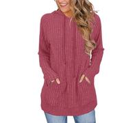 Maglione A Coste Con Cappuccio Donna, Pullover Casual Elegant Con Tasche Maglietta Autunno Invernale Maniche Lunghe Felpa Top Morbido Medio Lunga Magliette Comfort Moda Solido Maglia Per Outdoor