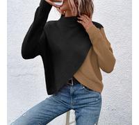 Maglione a due toni con orlo sovrapposto, maglia a pullover per autunno/inverno L,M,S,XL,XSBlocchi di coloreTessuto