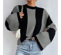 Maglione a due toni con spalle cadenti, maglia a maniche lunghe, pullover lavorato a maglia per l'autunno e l'inverno L,M,S,XL,XSBlocchi di coloreTessuto