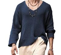Maglione A Maglia da Uomo Primavera E Autunno Colore Solido con Scollo A V, Casual E Allentato, da Uomo, Che Si Abbassa.