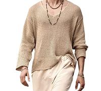 Maglione A Maglia da Uomo Primavera E Autunno Colore Solido con Scollo A V, Casual E Allentato, da Uomo, Che Si Abbassa.
