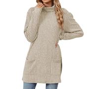 Maglione a maglia grossa da donna, maglioni autunnali Y2K, maglia a coste in tinta unita, comodo capispalla termico ampio casual lavorato a maglia con tasche classico maglione a collo alto sciolto top