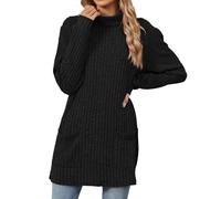 Maglione a maglia grossa da donna, maglioni autunnali Y2K, maglia a coste in tinta unita, comodo capispalla termico ampio casual lavorato a maglia con tasche classico maglione a collo alto sciolto top