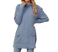 Maglione a maglia grossa da donna, maglioni autunnali Y2K, maglia a coste in tinta unita, comodo capispalla termico ampio casual lavorato a maglia con tasche classico maglione a collo alto sciolto top