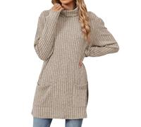 Maglione a maglia grossa da donna, maglioni autunnali Y2K, maglia a coste in tinta unita, comodo capispalla termico ampio casual lavorato a maglia con tasche classico maglione a collo alto sciolto top