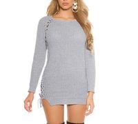 Maglione a maglia grossa in stile lungo con allacciatura laterale. grigio. Taglia unica
