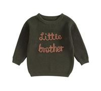 Maglione a maglia per bambini, Big/Lil Brother, con ricamo, per fratelli, per abbinare, maglione a maglia, per bambini, a maniche lunghe, Verde lil, 0-3 Mesi