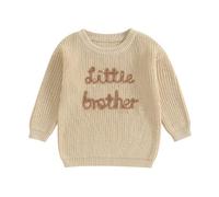 Maglione a maglia per bambini, Big/Lil Brother, con ricamo, per fratelli, per abbinare, maglione a maglia, per bambini, a maniche lunghe, kaki-lil, 3-6 Mesi