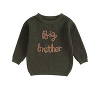Maglione a maglia per bambini, Big/Lil Brother, con ricamo, per fratelli, per abbinare, maglione a maglia, per bambini, a maniche lunghe, Verde-big, 3-4 Anni