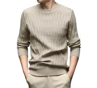 Maglione a Maglia Uomo Manica Lunga Girocollo Cappotto Confortevole Morbido Caldo Felpa Casual per La Stagione Invernale Singolo Colore, Kaki, M