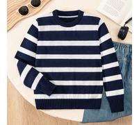 Maglione a maniche lunghe a righe blu e bianche, casual e versatile, adatto per uso quotidiano, vacanze, viaggi, può essere indossato da solo o in strati con diversi capi esterni, unisex per bambini 6