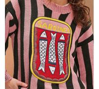 Maglione a maniche lunghe aderente da donna con ricamo a lettera di pesce su un lato, scollo tondo, spalle cadenti, stile casual e comodo, adatto per l'autunno e l'inverno, abbigliamento casual quotid