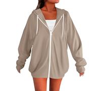 Maglione a maniche lunghe Cardigan Autunno Basic Felpa leggera Stampa Camicie a maniche lunghe con coulisse Full Zip Felpe con cappuccio Cardigan lungo per le donne sotto i 10 anni, cachi, 5XL