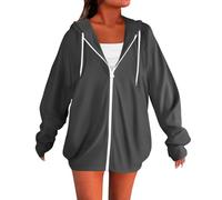 Maglione a maniche lunghe Cardigan Autunno Basic Felpa leggera Stampa Camicie a maniche lunghe con coulisse Full Zip Felpe con cappuccio Cardigan lungo per le donne sotto i 10 anni, Grigio scuro, 5XL