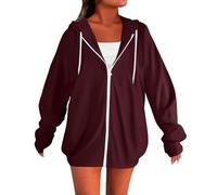 Maglione a maniche lunghe Cardigan Autunno Basic Felpa leggera Stampa Camicie a maniche lunghe con coulisse Full Zip Felpe con cappuccio Cardigan lungo per le donne sotto i 10 anni, vino, 4XL