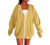 Maglione a maniche lunghe Cardigan Autunno Basic Felpa leggera Stampa Camicie a maniche lunghe con coulisse Full Zip Felpe con cappuccio Cardigan lungo per le donne sotto i 10 anni, Giallo, 4XL