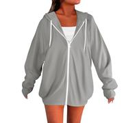 Maglione a maniche lunghe Cardigan Autunno Basic Felpa leggera Stampa Camicie a maniche lunghe con coulisse Full Zip Felpe con cappuccio Cardigan lungo per le donne sotto i 10 anni, Grigio, 4XL