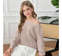 Maglione a maniche lunghe con scollo asimmetrico di colore unito per ragazze pre-adolescenti, adatto per l'autunno e l'inverno, per il ritorno a scuola 8Y,9Y,10Y,11Y,12YColore unicoMaglieria