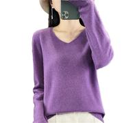 Maglione a maniche lunghe da donna in lana tinta unita con scollo a V in lana confortevole tinta unita, Shen Zi, L