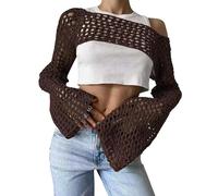 Maglione a scialle con sciarpa a maglia sexy da donna - Sciarpa con maniche da donna sciarpa con maniche tessute | abbigliamento versatile unita collo spalle nude da viaggio, Caffè, M