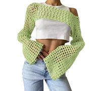 Maglione a scialle con sciarpa a maglia sexy da donna - Sciarpa con maniche da donna sciarpa con maniche tessute | abbigliamento versatile unita collo spalle nude da viaggio, Verde chiaro, S